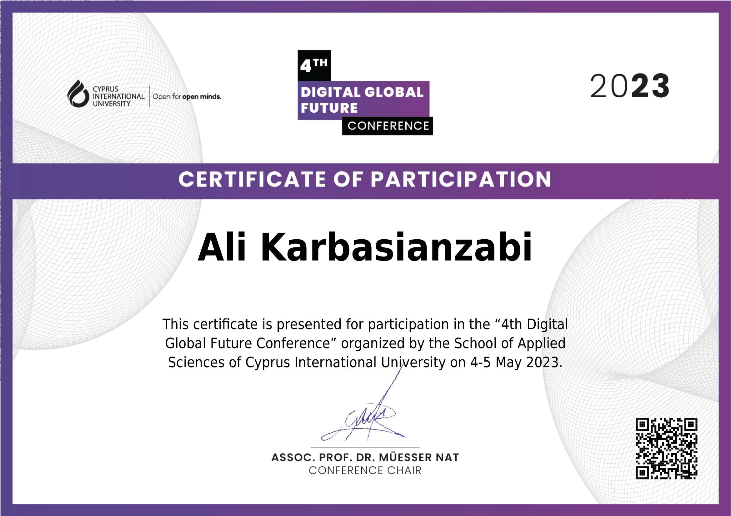 Certificates of Ali Karbasi